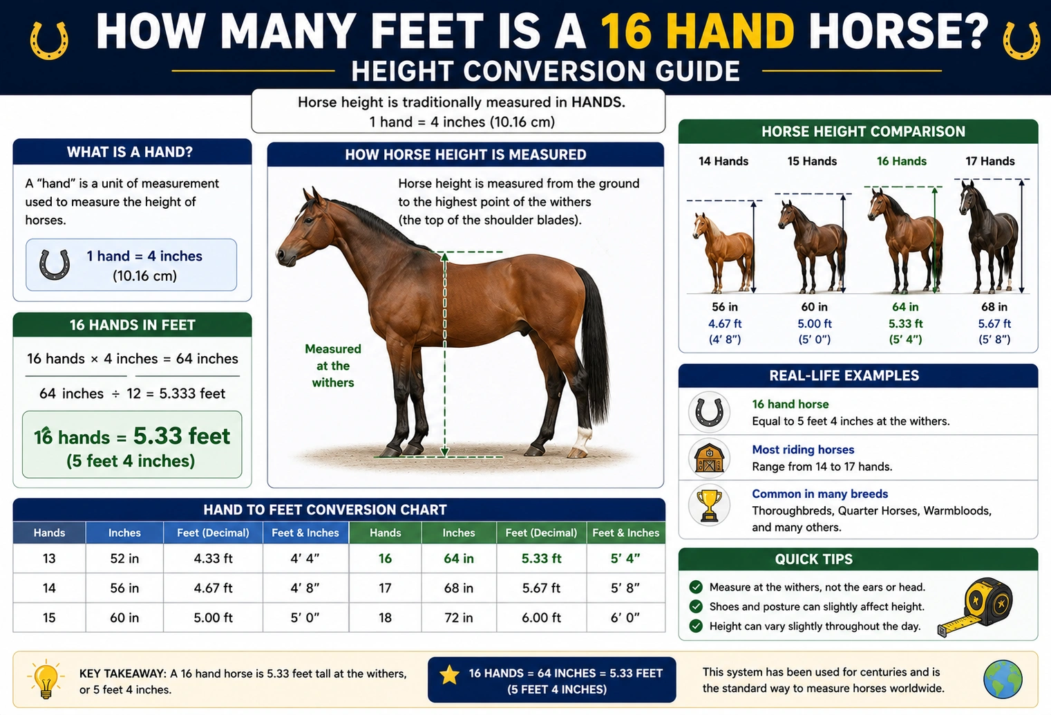 how many feet is a 16 hand horse.