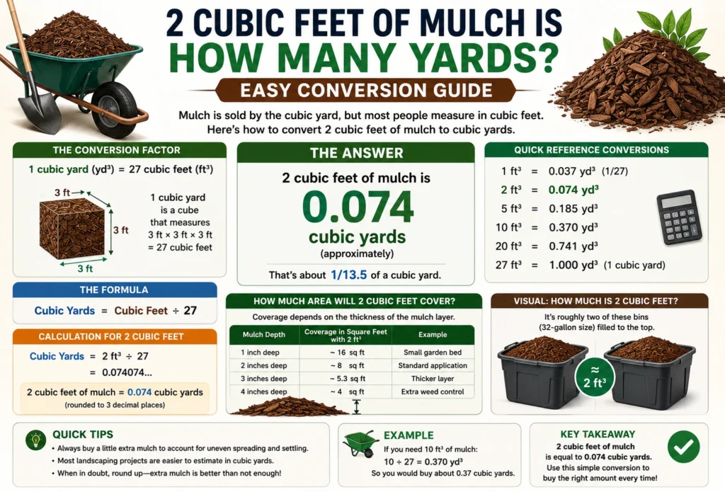 2 cubic feet of mulch is how many yards