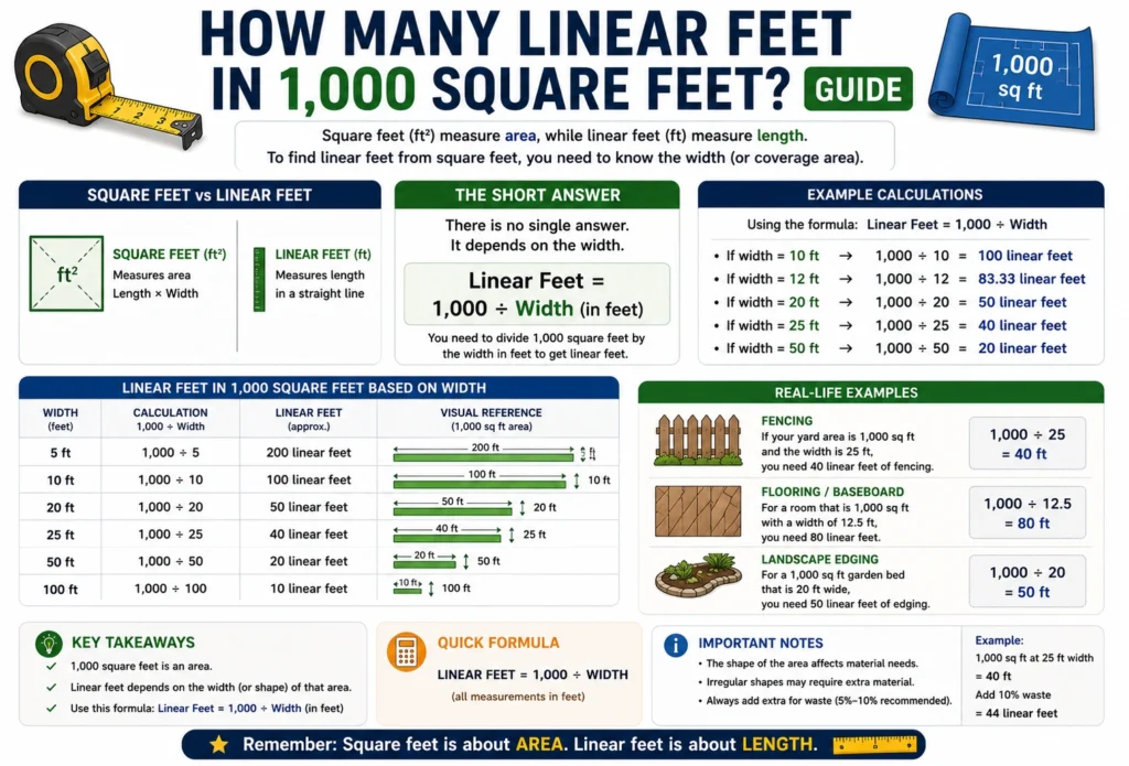 how many linear feet are in 1,000 square feet