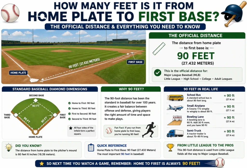 how many feet is it from home plate to first base