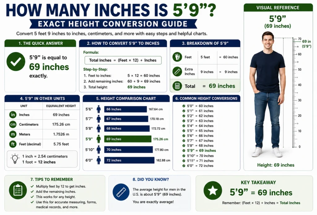 how many inches is 5 9 feet