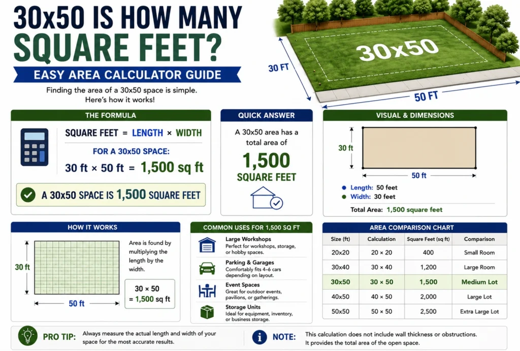 30x50 is how many square feet