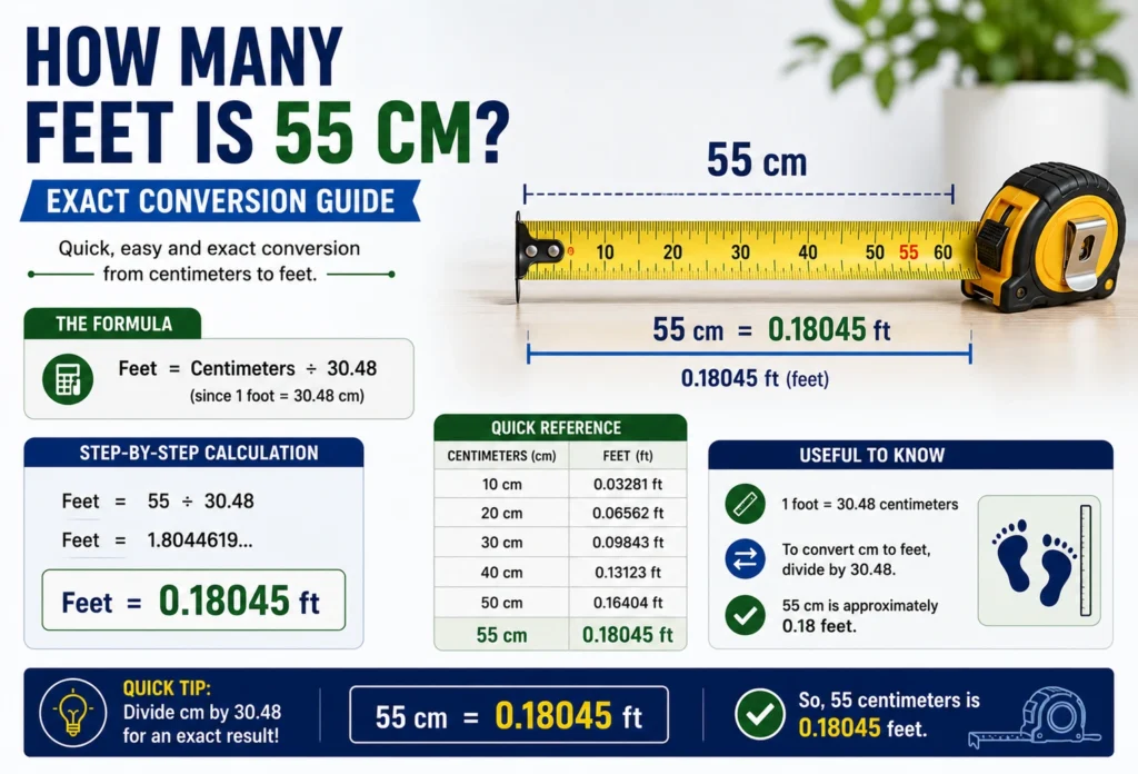 how many feet is 55 cm