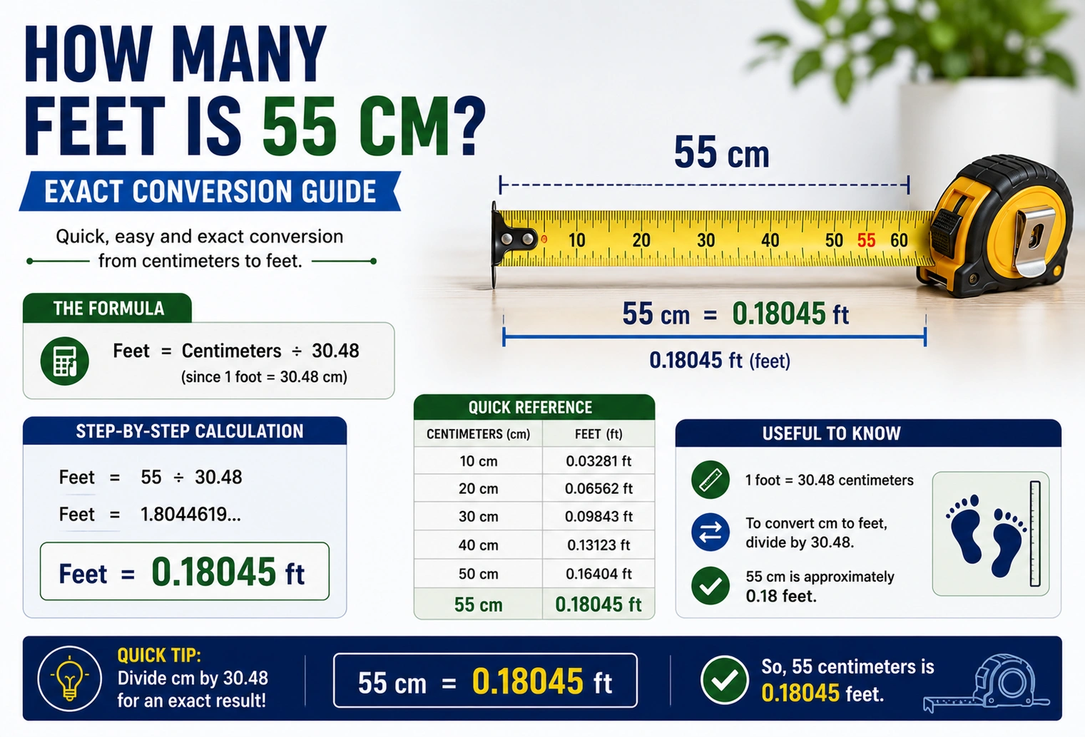 how many feet is 55 cm