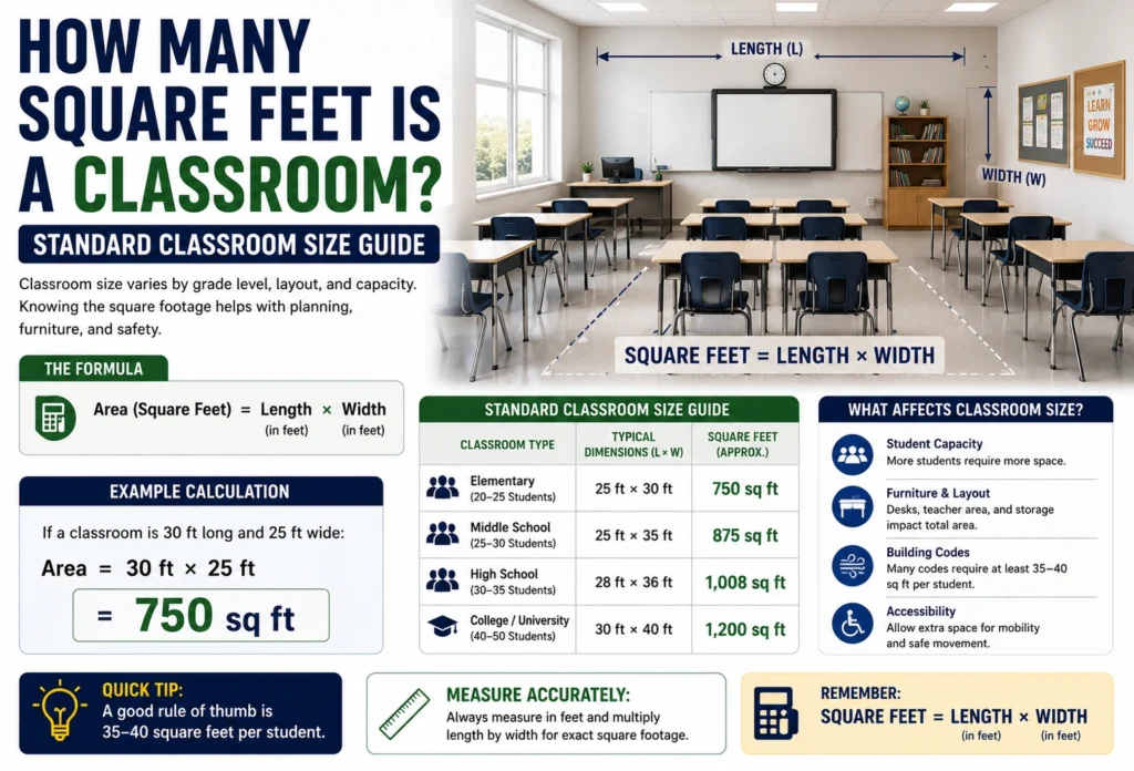 how many square feet is a classroom