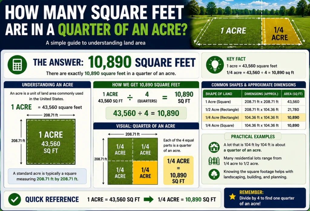 how many square feet are in a quarter of an acre