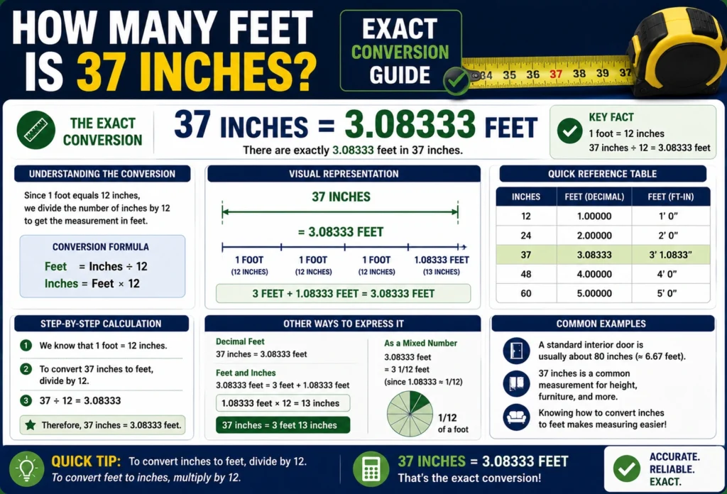 how many feet is 37 in