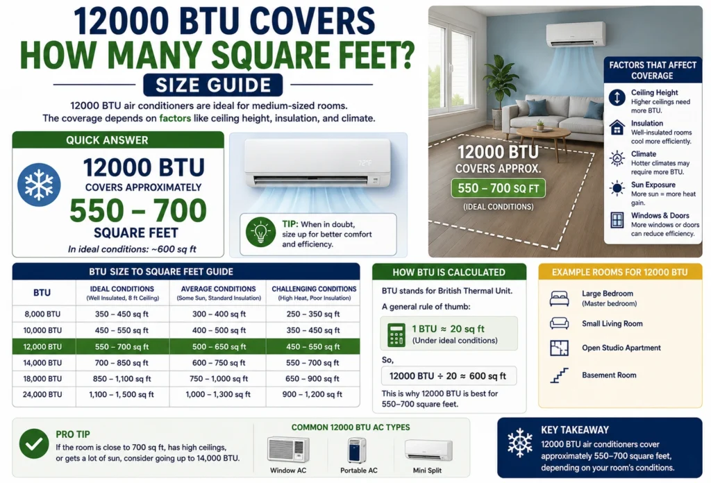 12000 btu covers how many square feet