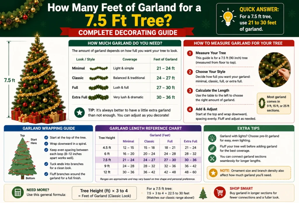 how many feet of garland for a 7.5 ft tree