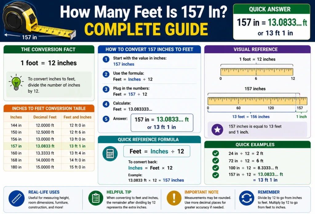 how many feet is 157 in
