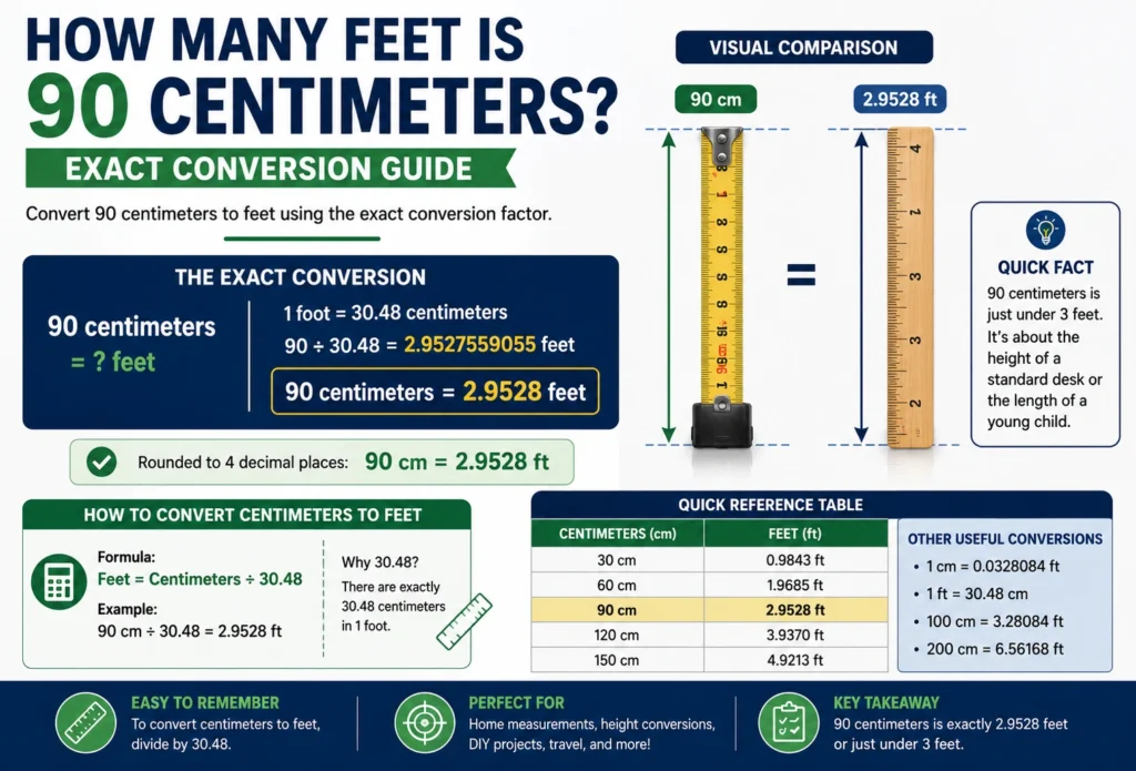how many feet is 90 centimeters