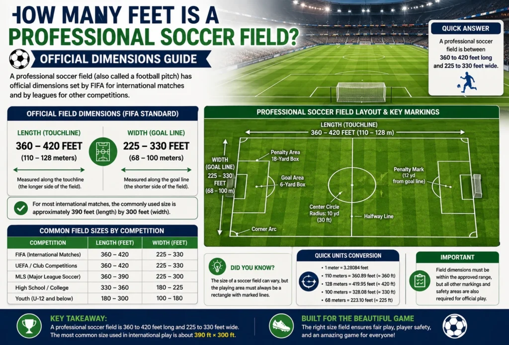 how many feet is a professional soccer field
