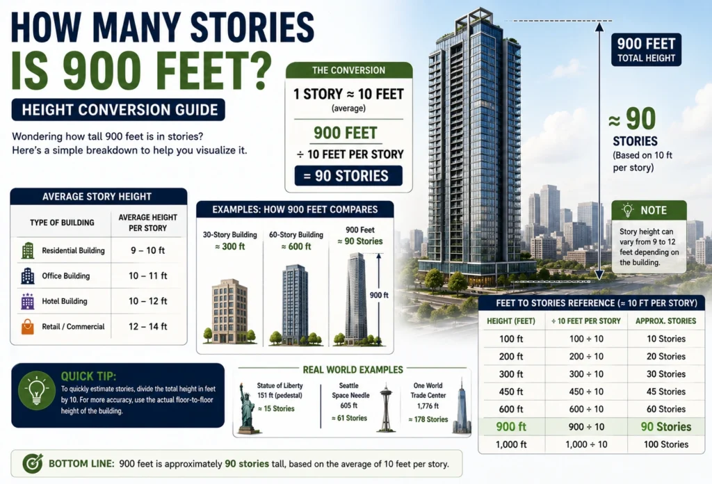 how many stories is 900 feet