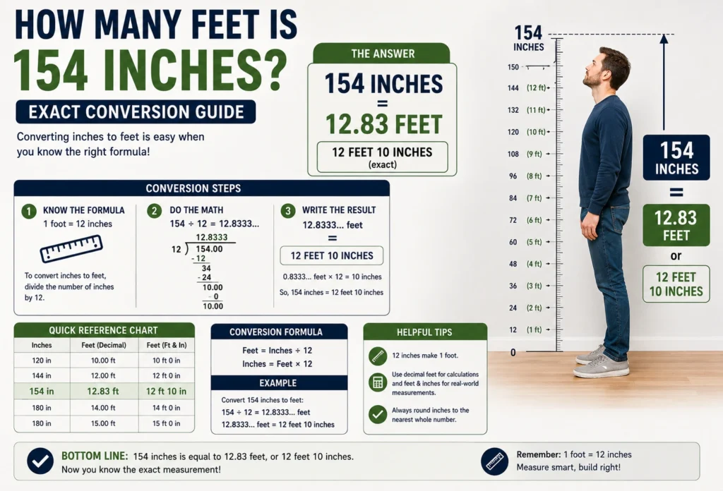 how many feet is 154 inches