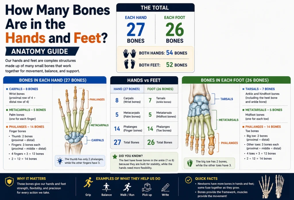 how many bones are in the hands and feet
