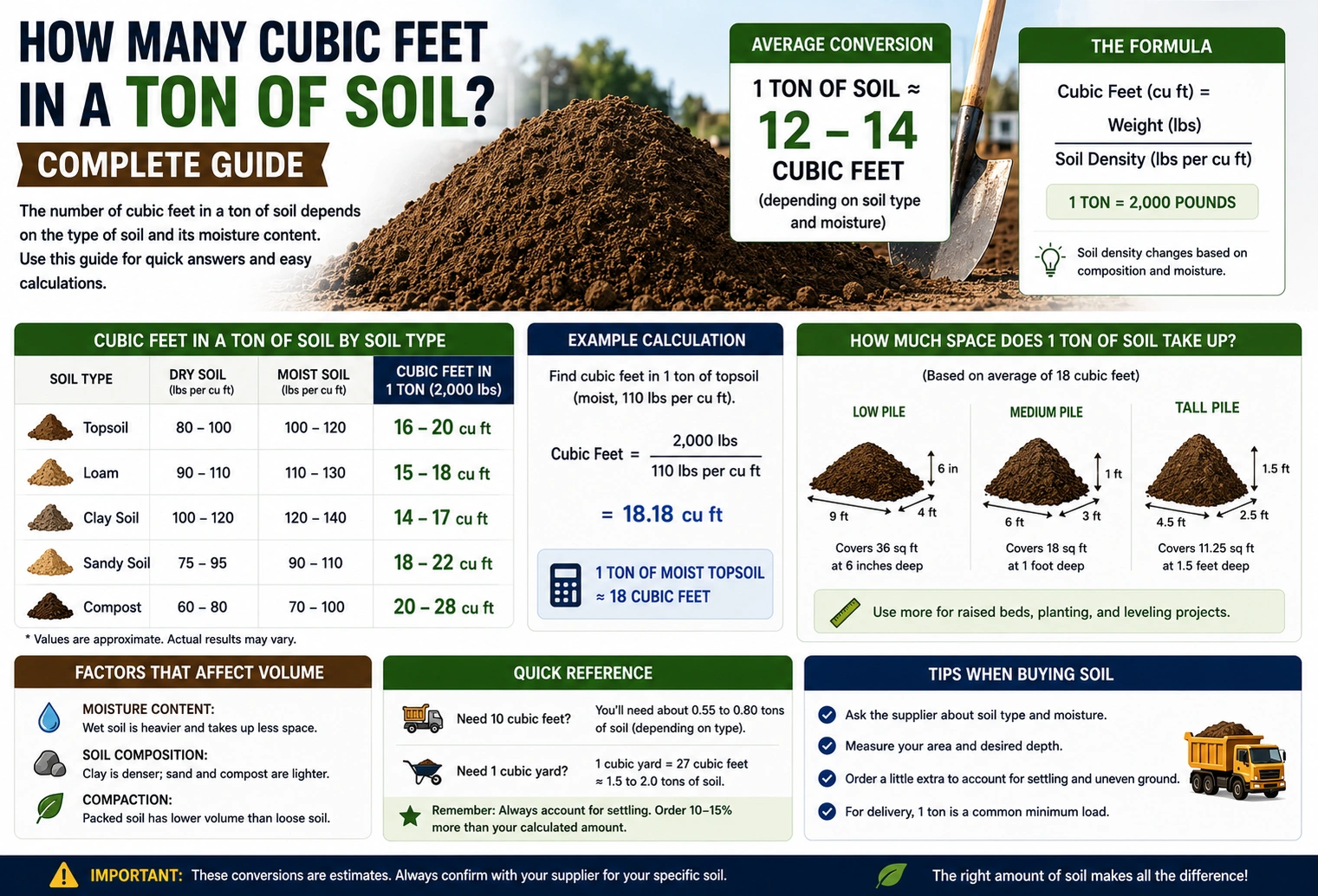 how many cubic feet are in a ton of soil