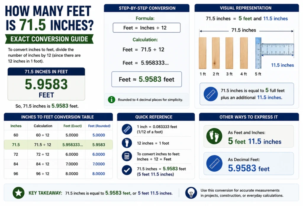 how many feet is 71.5 inches
