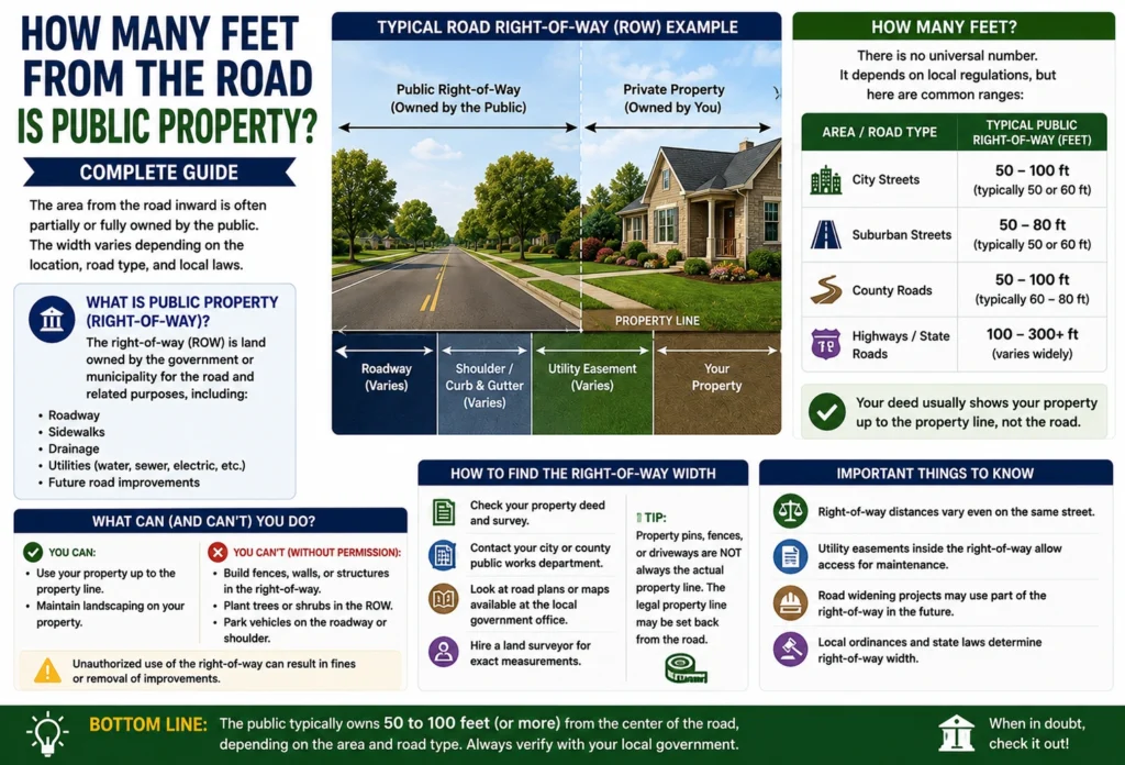 how many feet from the road is public property