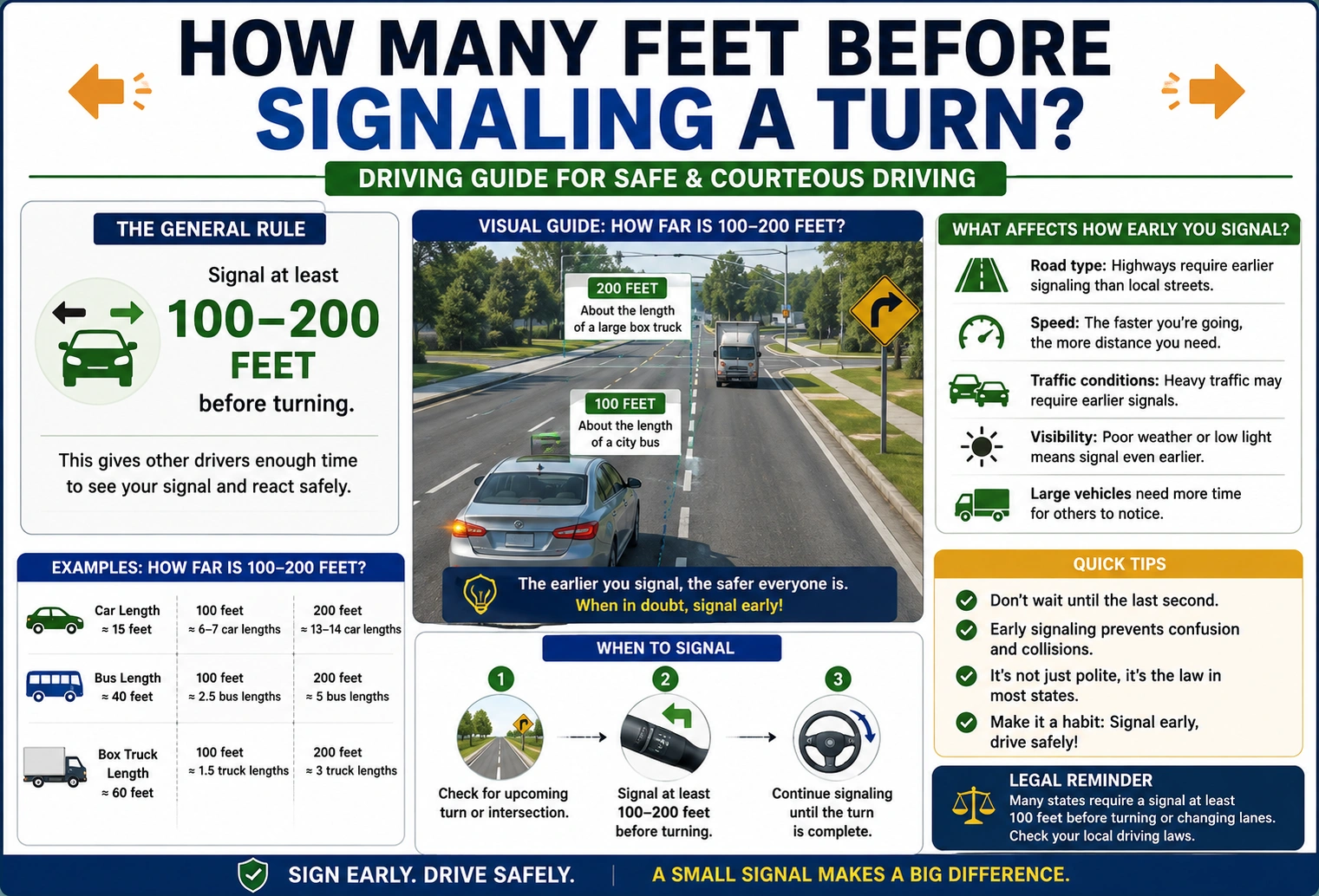 how many feet before signaling a turn