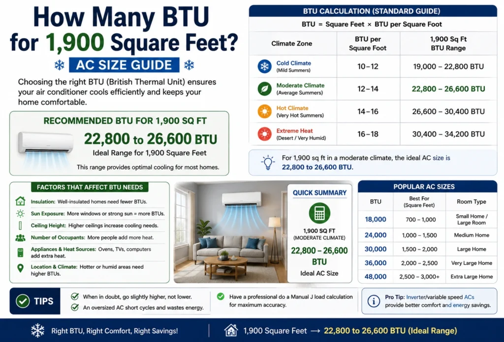 how many BTU for 1,900 square feet
