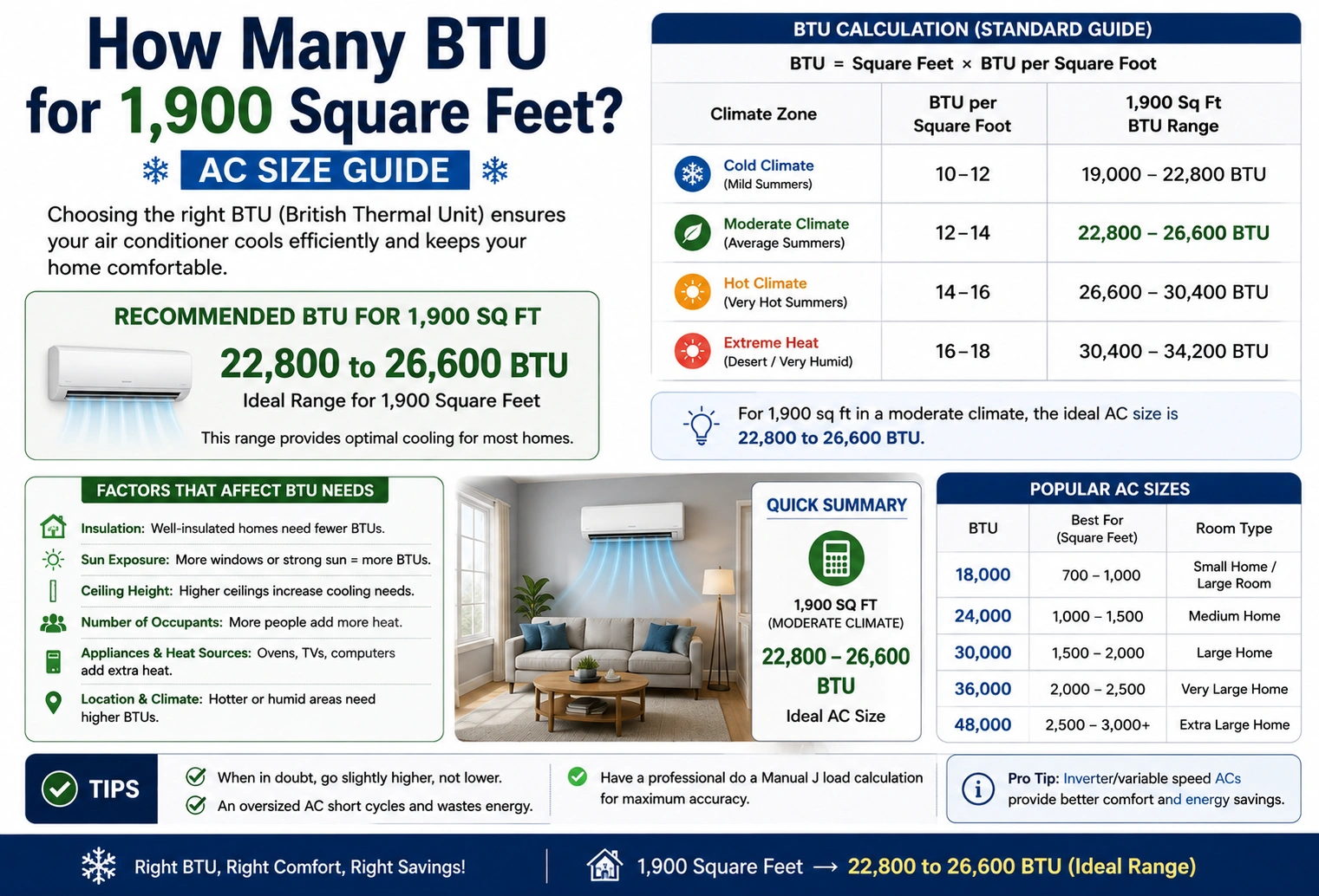 how many BTU for 1,900 square feet
