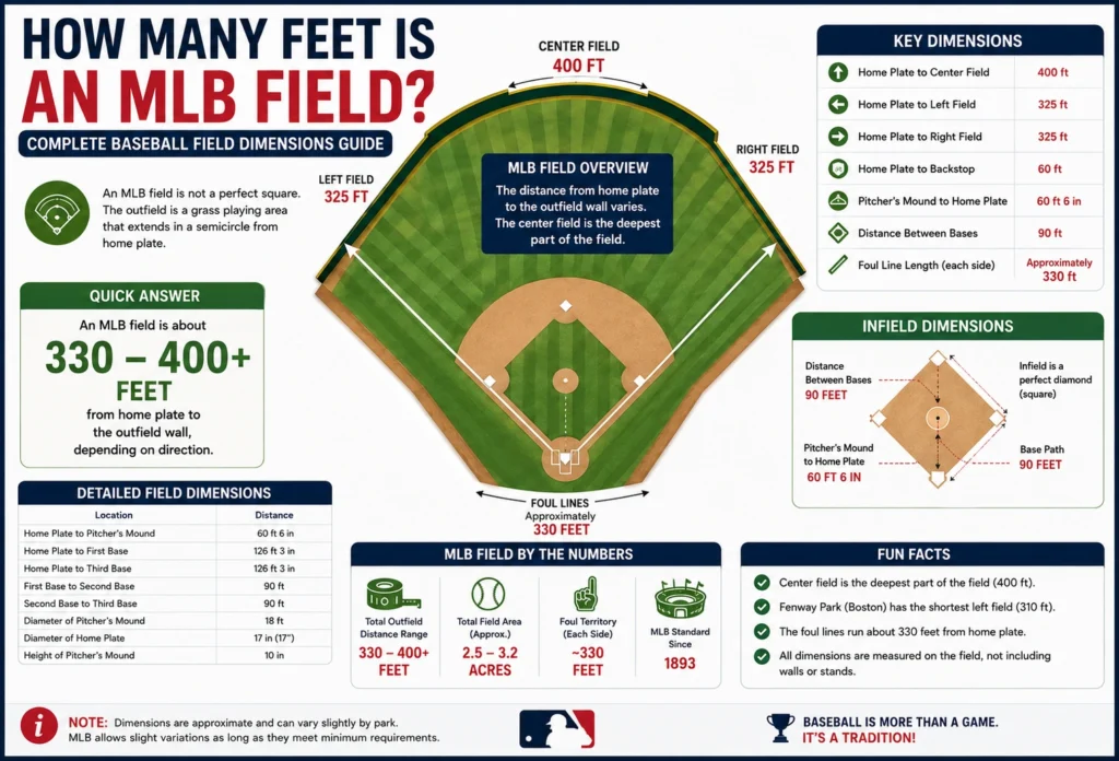 how many feet an MLB field is