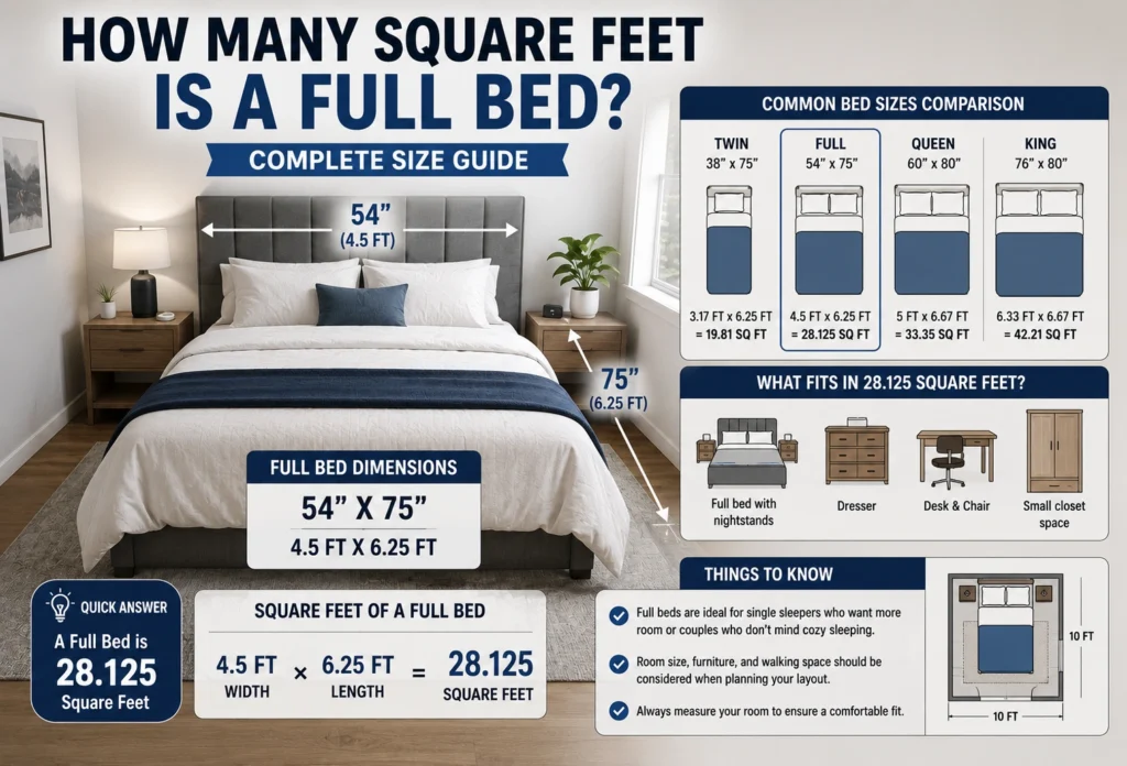 how many square feet is a full bed