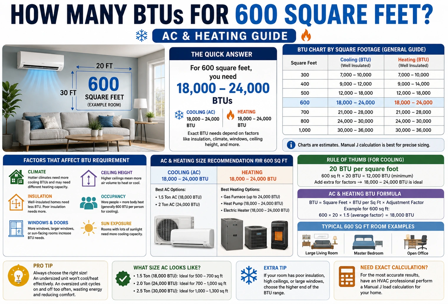 how many BTUs for 600 square feet