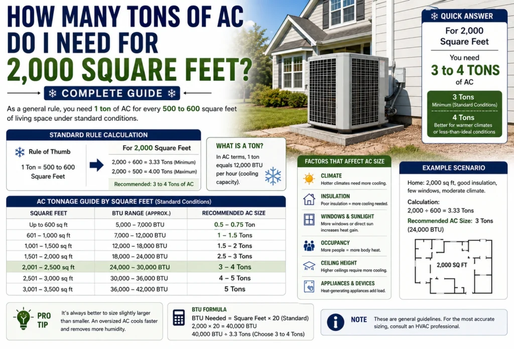 How Many Tons of AC Do I Need for 2,000 Square Feet