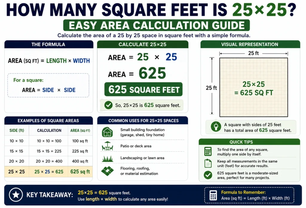 how many square feet is 25×25,