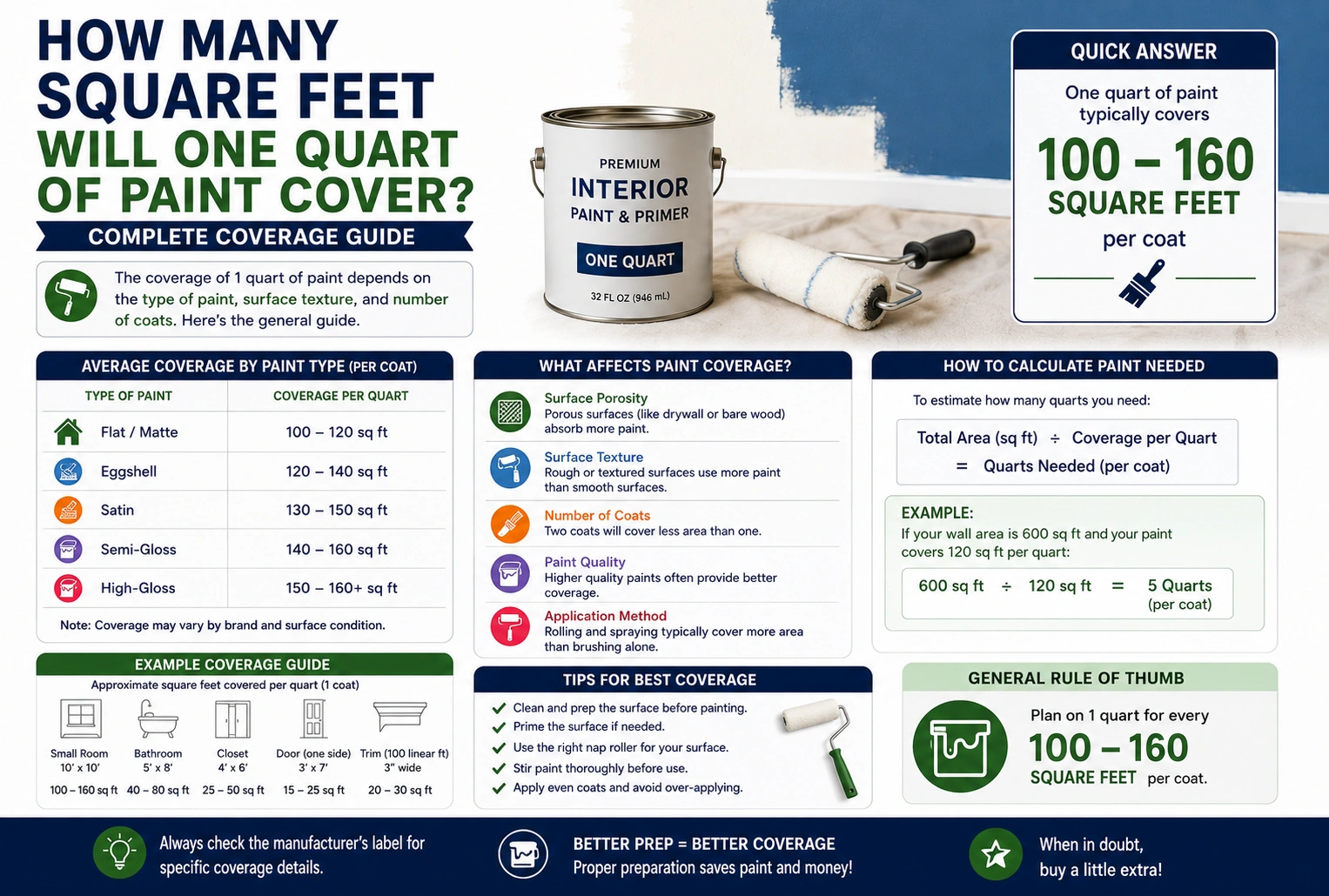 how many square feet will one quart of paint cover