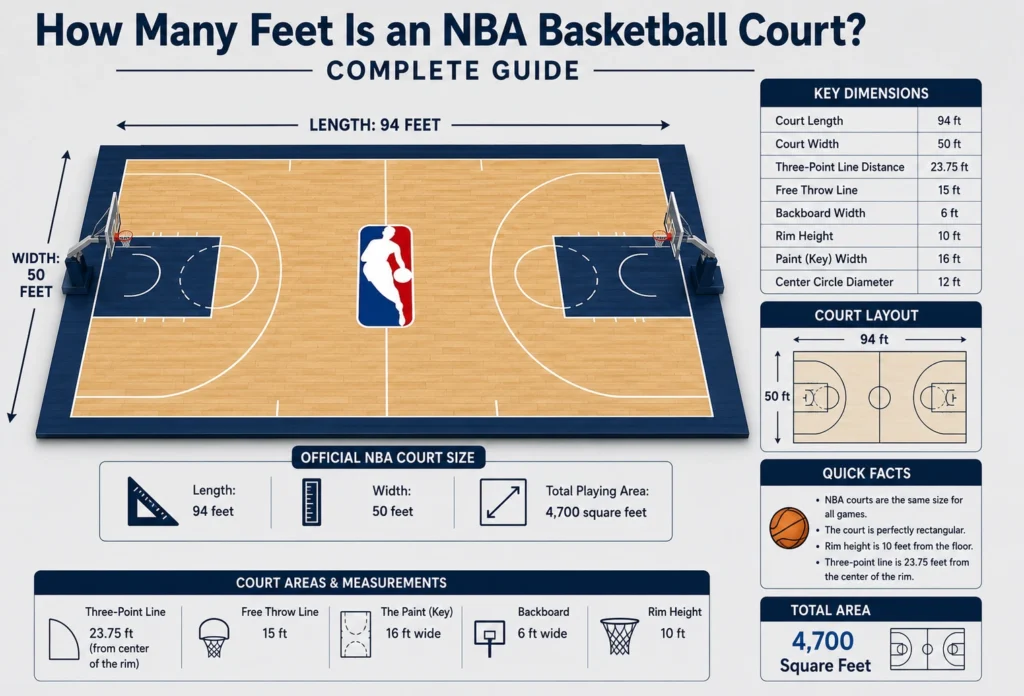 How many feet is an NBA basketball court