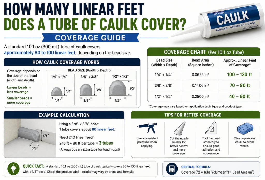 how many linear feet does a tube of caulk cover,