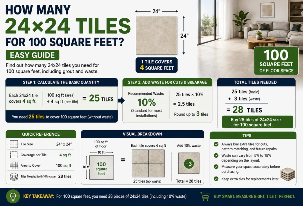 how many 24x24 tiles for 100 square feet