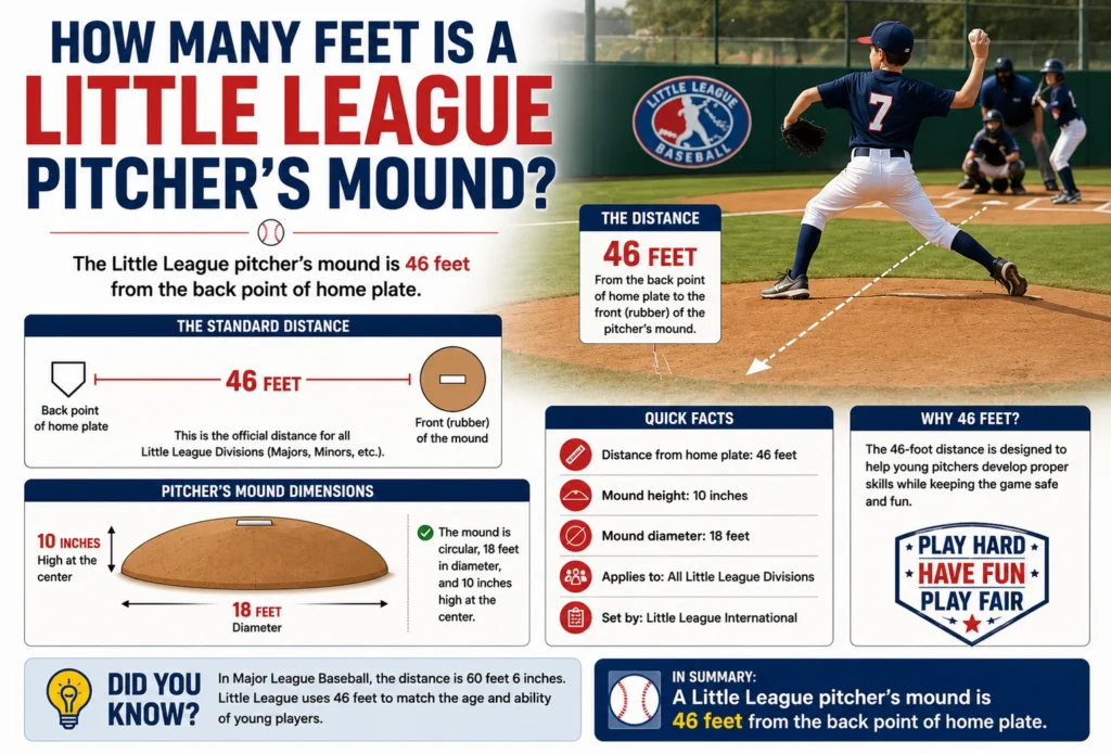how many feet is a Little League pitcher's mound