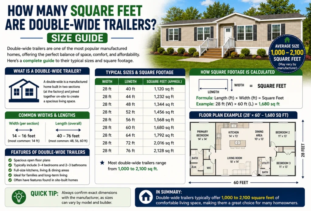 how many square feet are double wide trailers