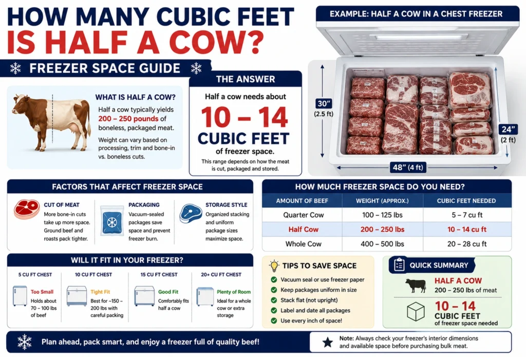 how many cubic feet is half a cow