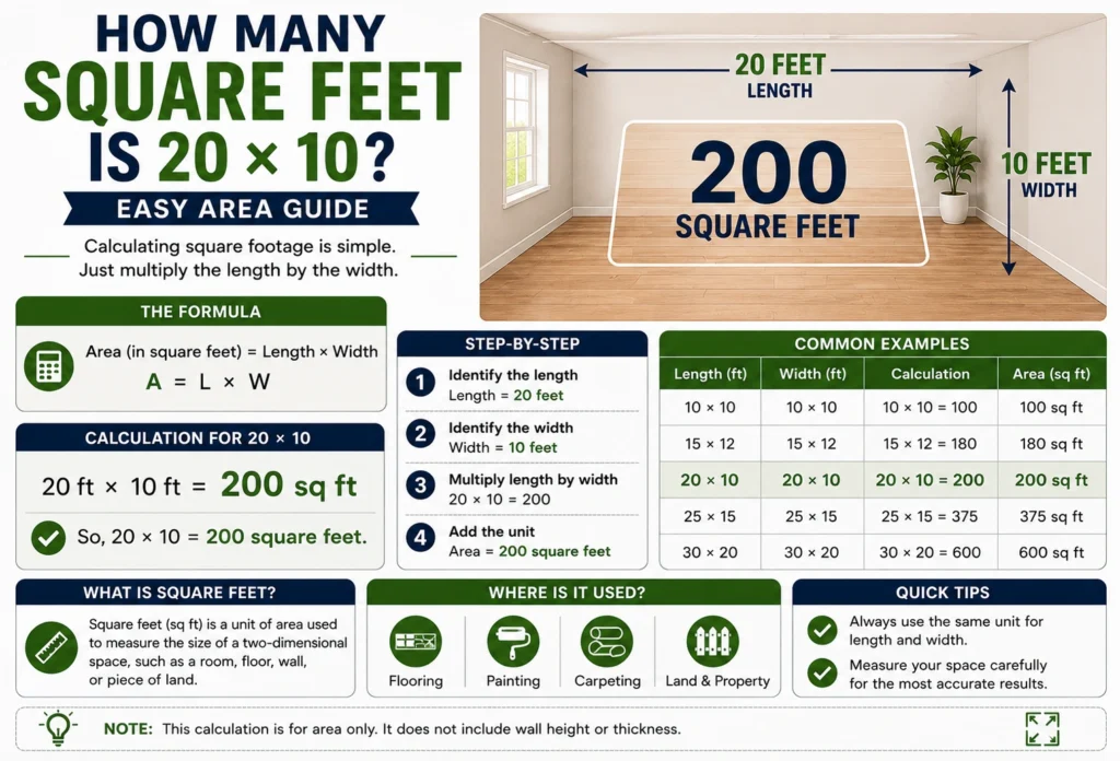 how many square feet is 20 x 10
