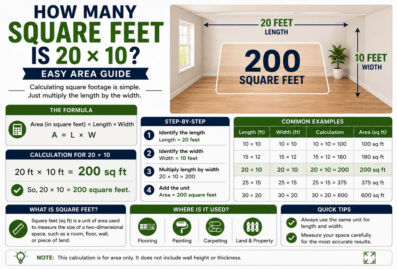 how many square feet is 20 x 10