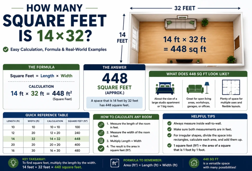 how many square feet is 14x32