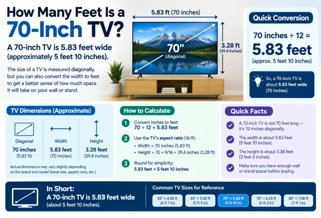 how many feet is a 70 inch tv
